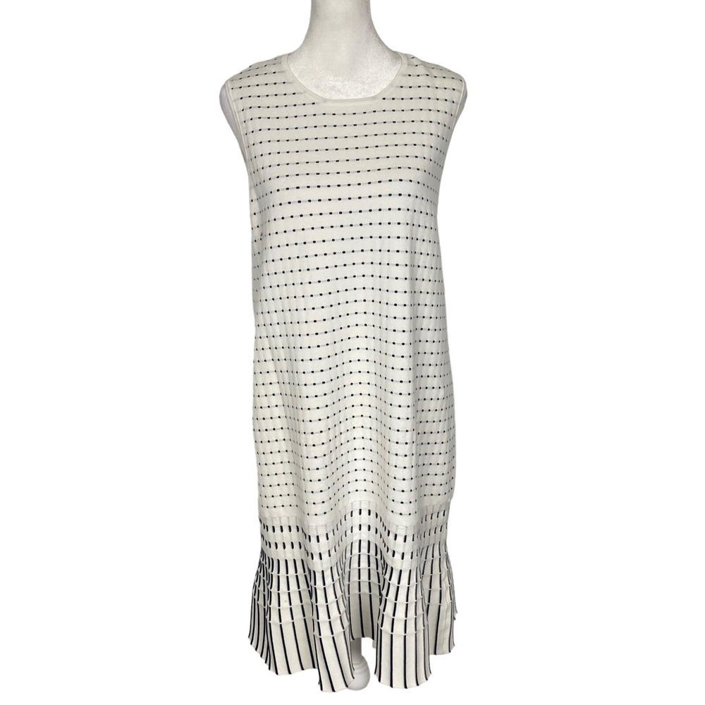 SAKS FIFTH AVENUE Women Dots Strips Sleeveless Midi Dress Sz L White Casual H-7